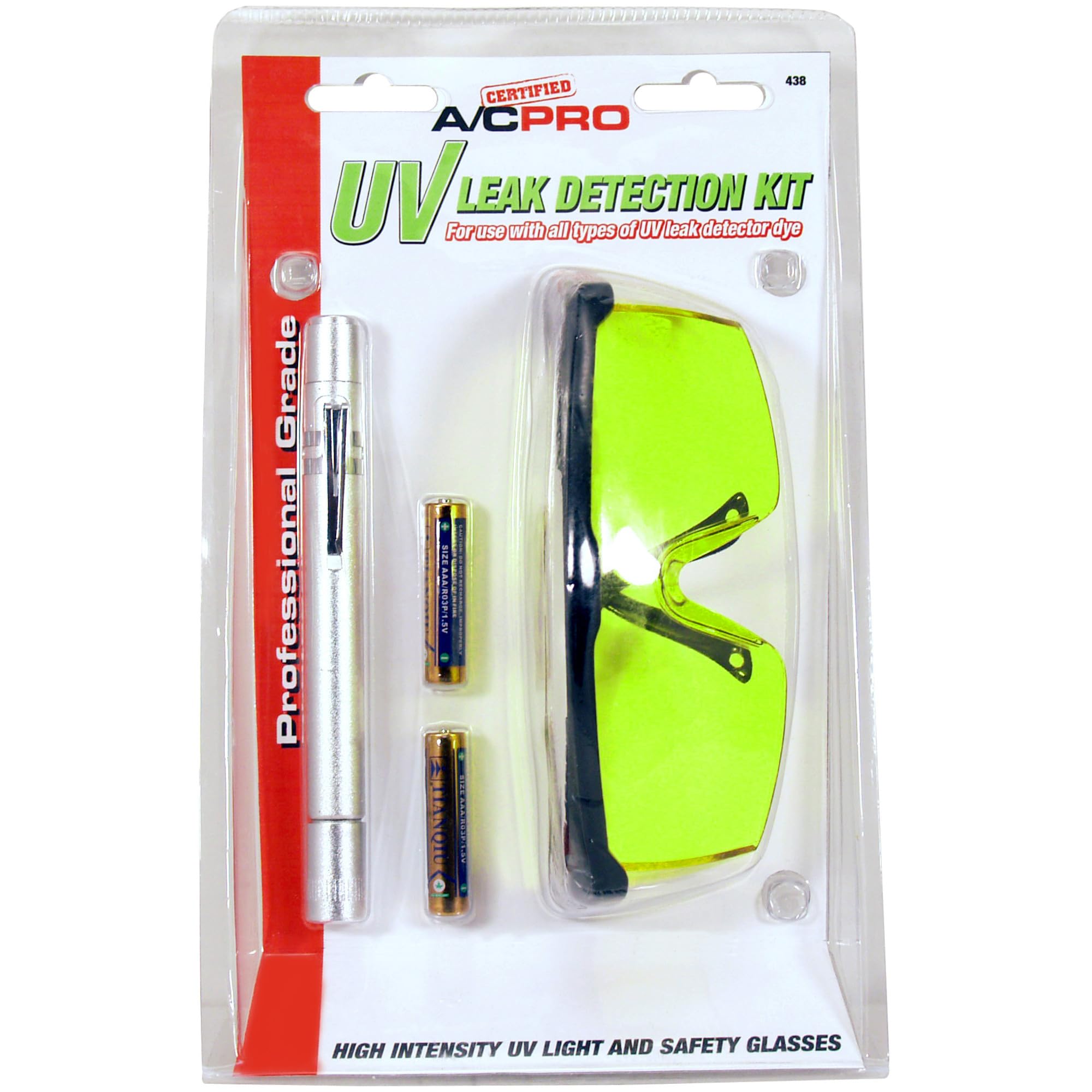 A/C Pro UV penlight and glasses showing bright inspection capability