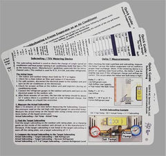 AC Service Tech close-up of subcooling and superheat chart on polystyrene card for precise charging guidance