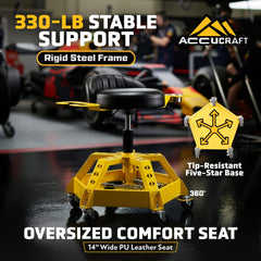 ACCUCRAFT closeup of PU leather seat showing easy‑clean surface and comfortable padding