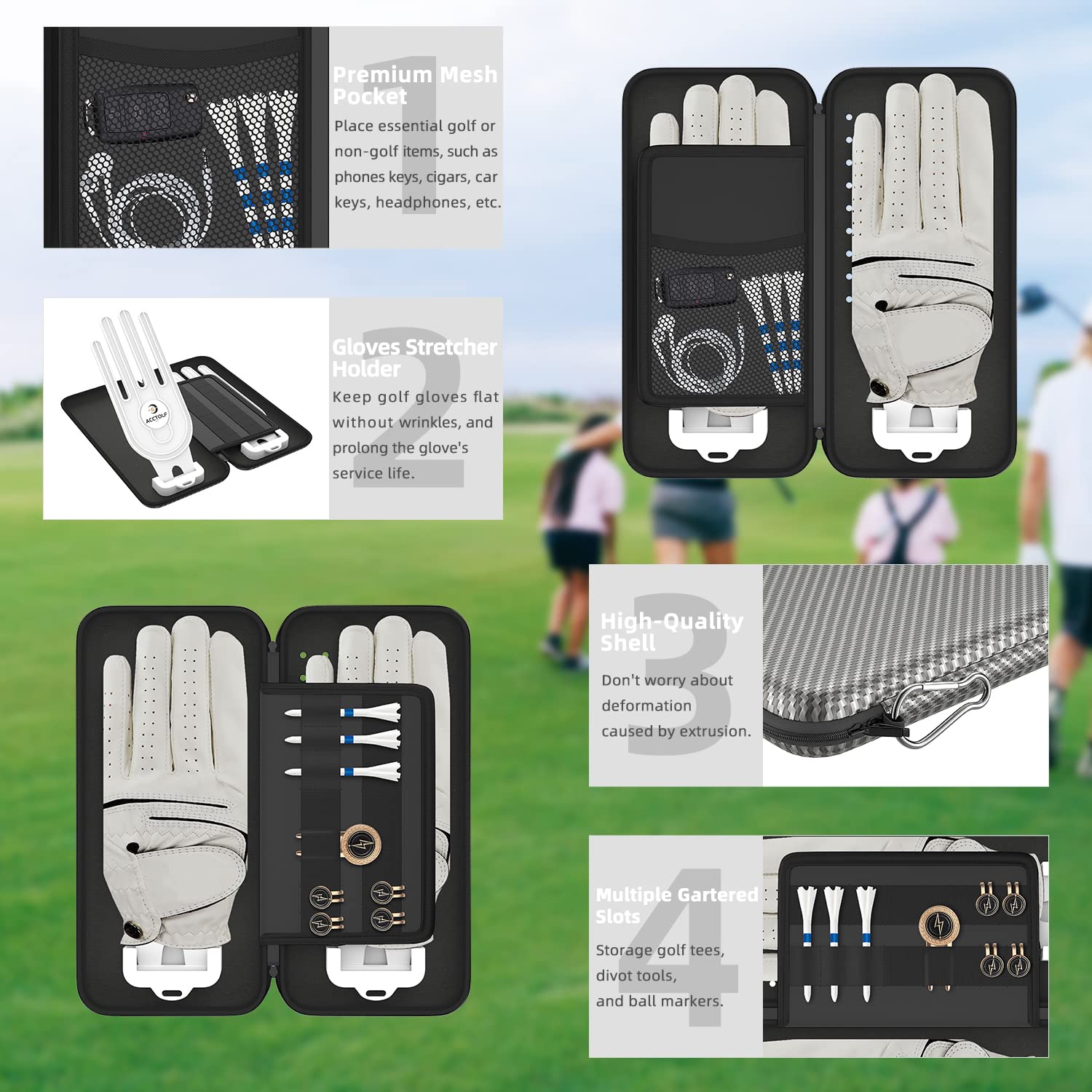 ACCTOLF clipped to a golfer's bag for convenient on-course carrying