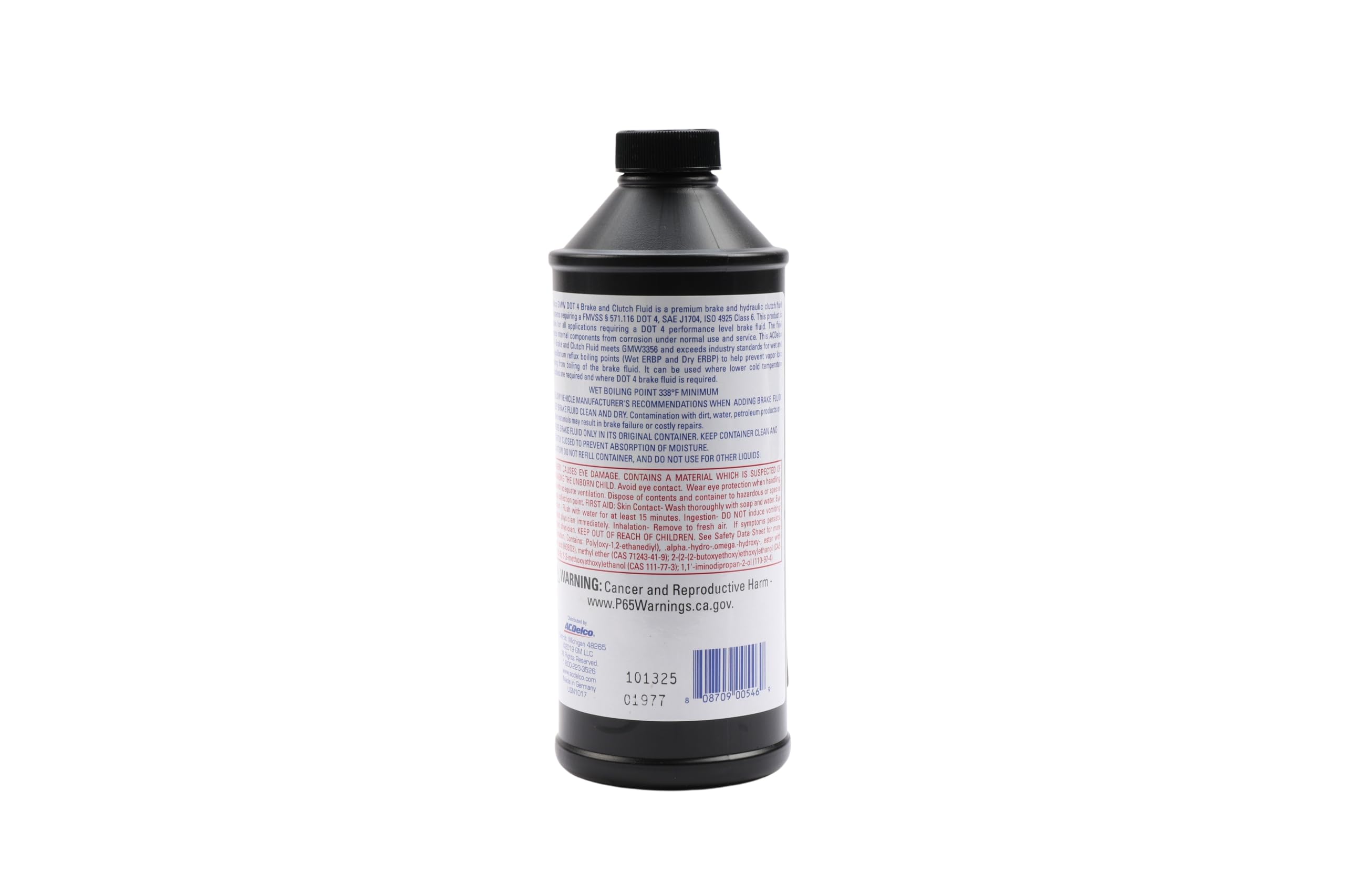 ACDelco brake fluid close-up showing clear fluid texture and DOT 4 consistency for performance