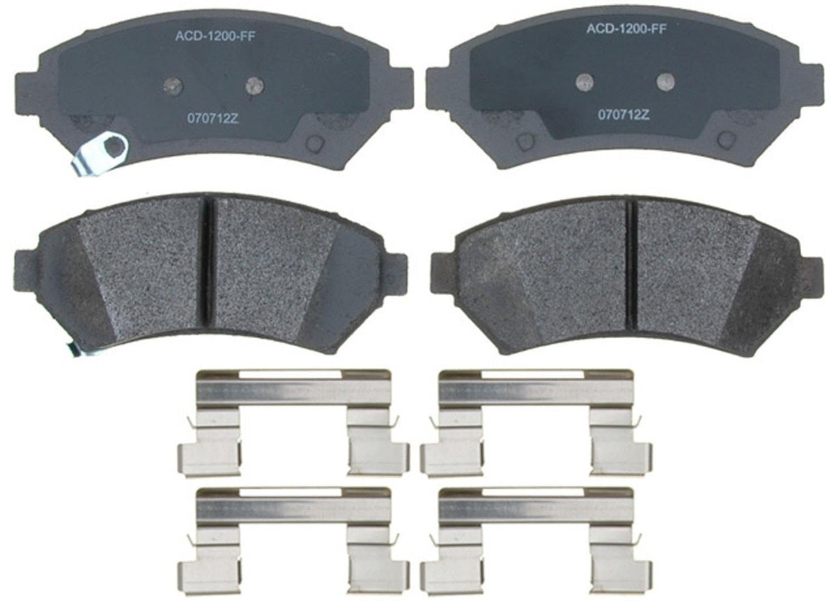 ACDelco front brake pad set packaging showing product and fit benefits
