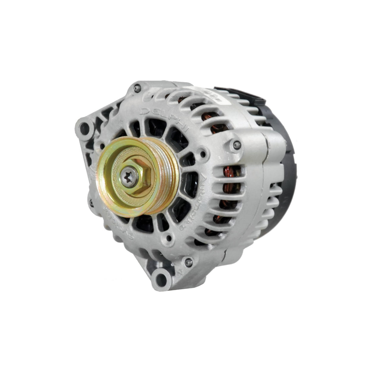 ACDelco front view of alternator showing housing and mounting points for easy fit