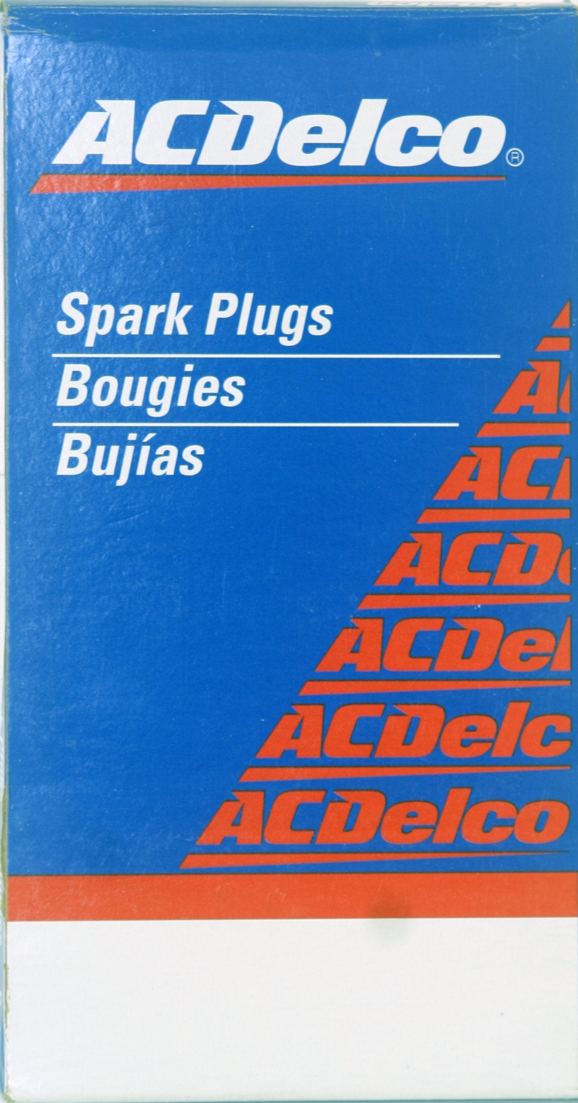 ACDelco R44TS spark plug packaging front view showing set of eight and reliable ignition