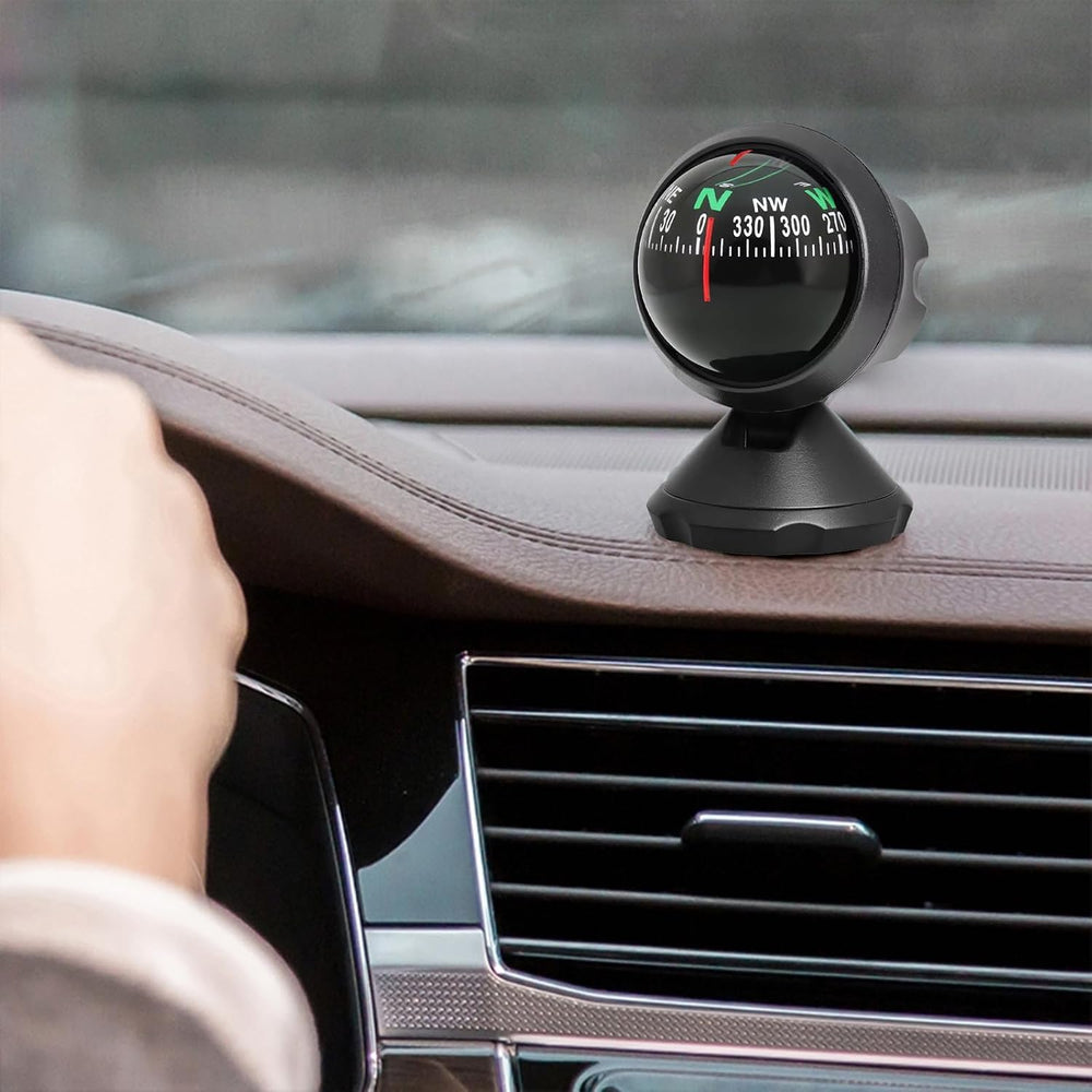 Acdion compass placed on car dashboard demonstrating quick in-car guidance