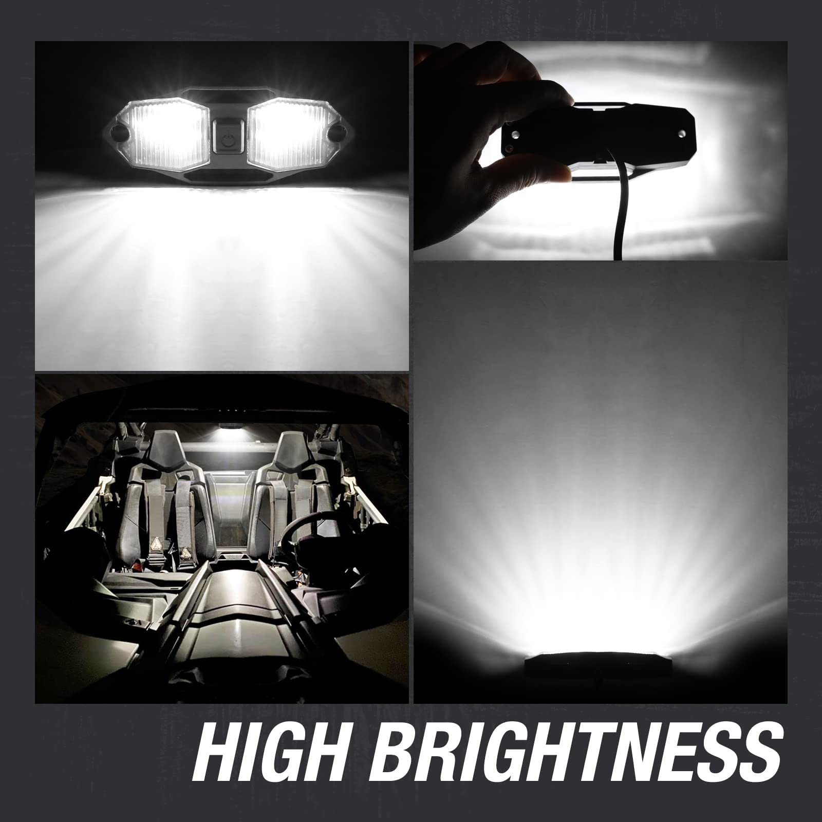 ACEC SHOP dome light mounted on roll bar illustrating secure strap installation