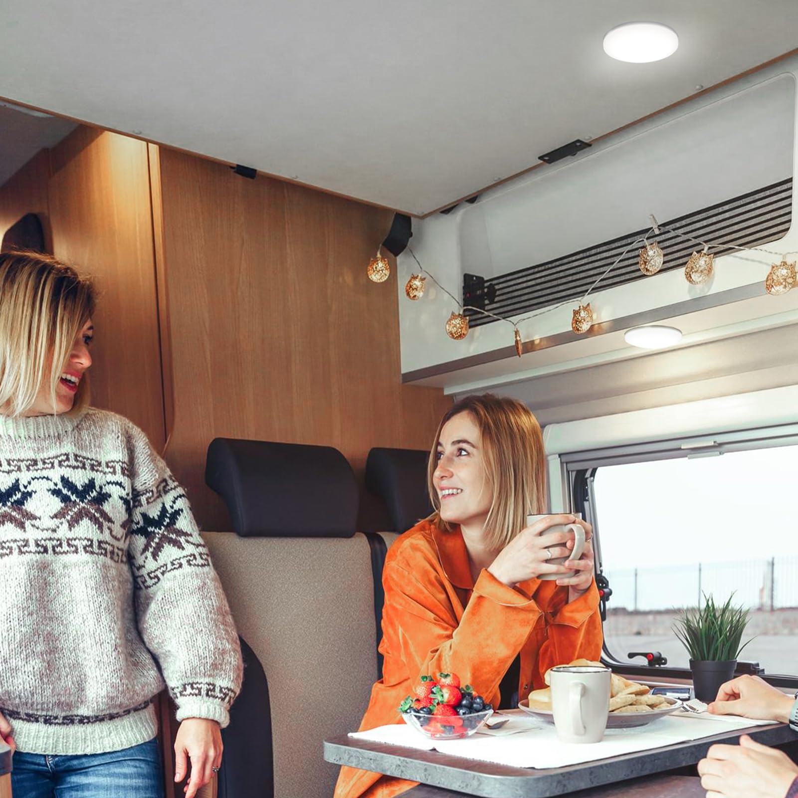 acegoo lifestyle nighttime reading in RV demonstrates cozy illumination