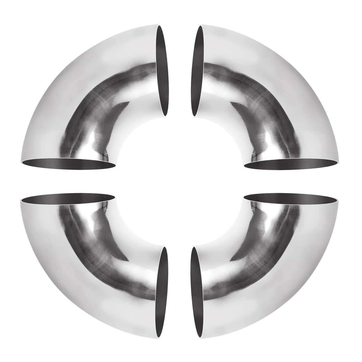 Acrux7 front view of 3 inch 90° elbow showing polished finish and fit benefits