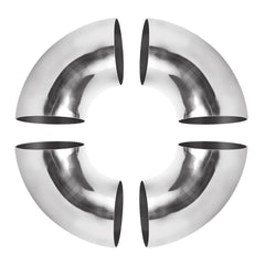 Acrux7 front view of 3 inch 90° elbow showing polished finish and fit benefits