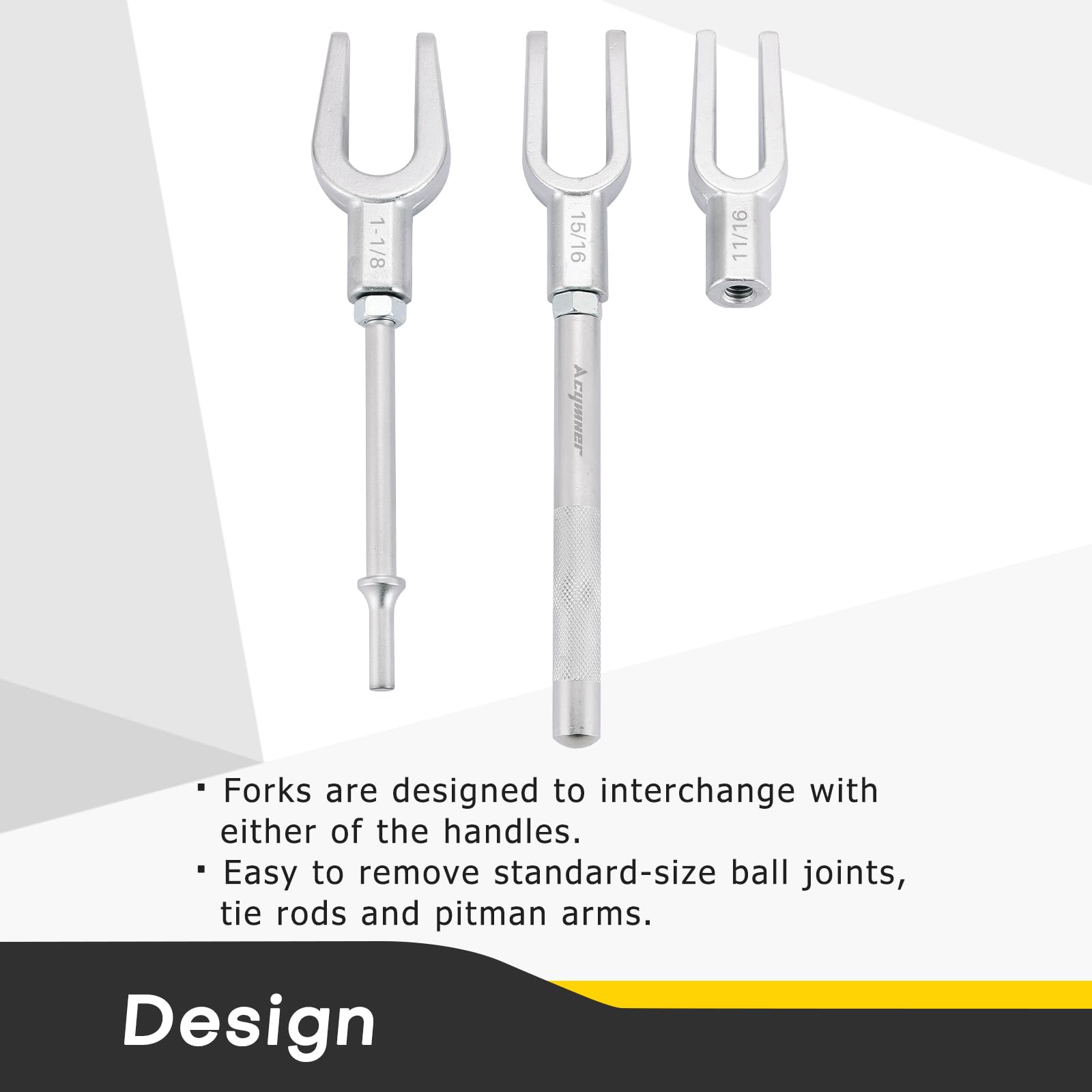 Acymner forks size comparison labeled to choose correct separator for job