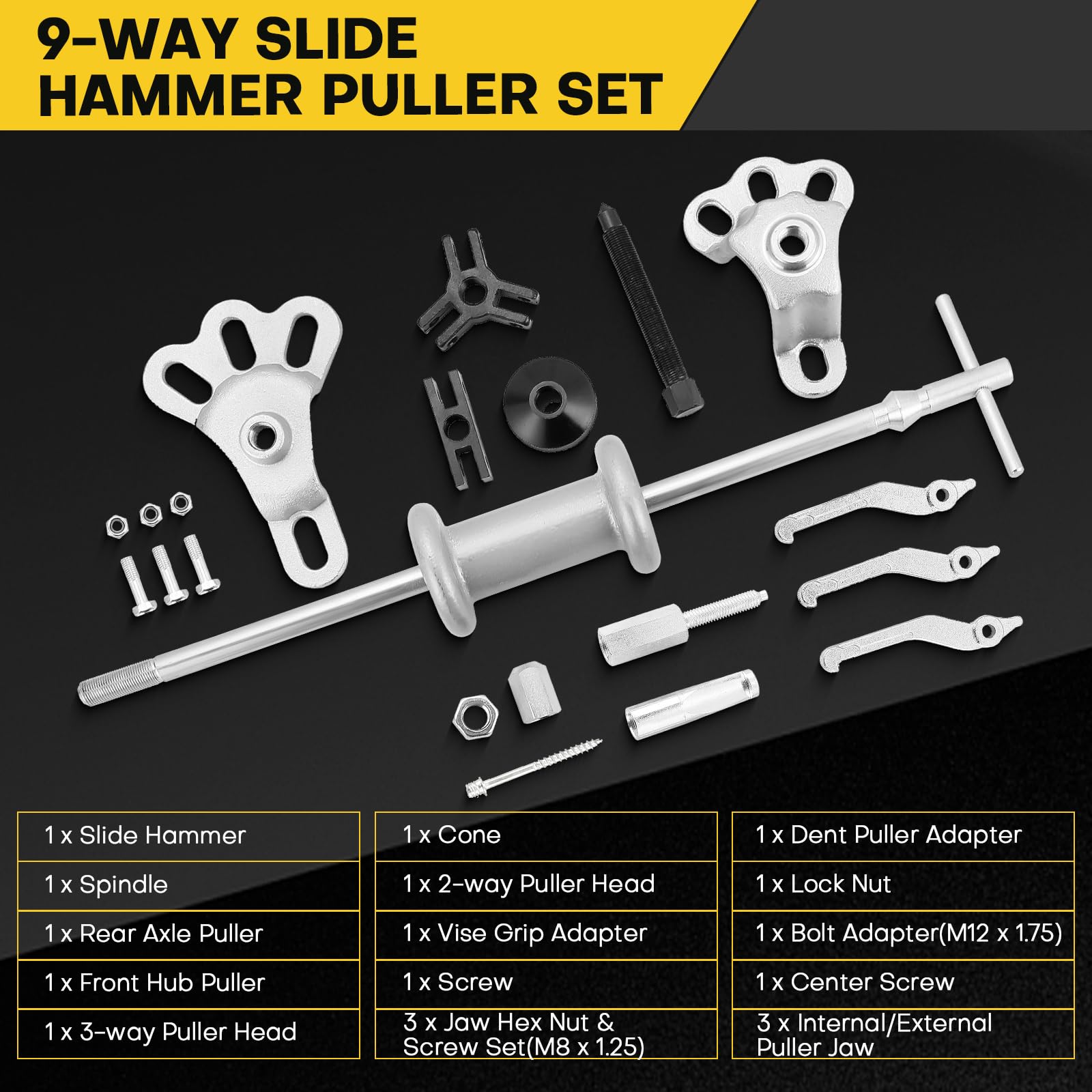 Acymner slide hammer close-up illustrating heavy-duty 5 lb weight for powerful pulls