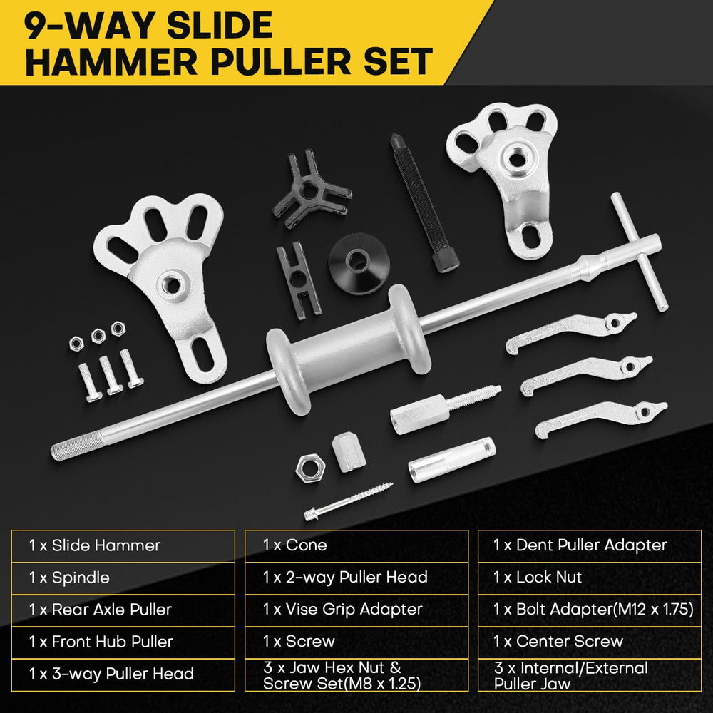 Acymner slide hammer close-up illustrating heavy-duty 5 lb weight for powerful pulls