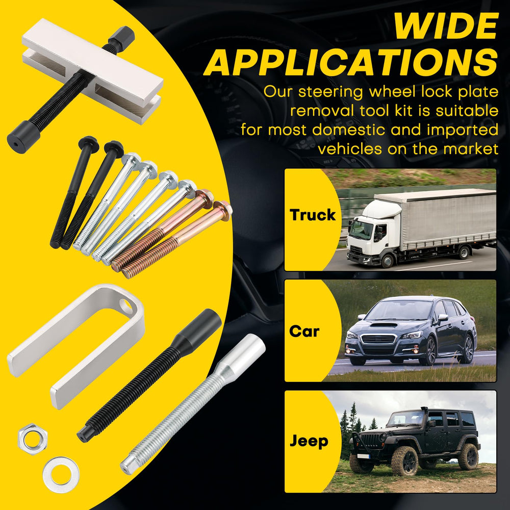 Acymner tool in use on steering wheel enabling safe removal
