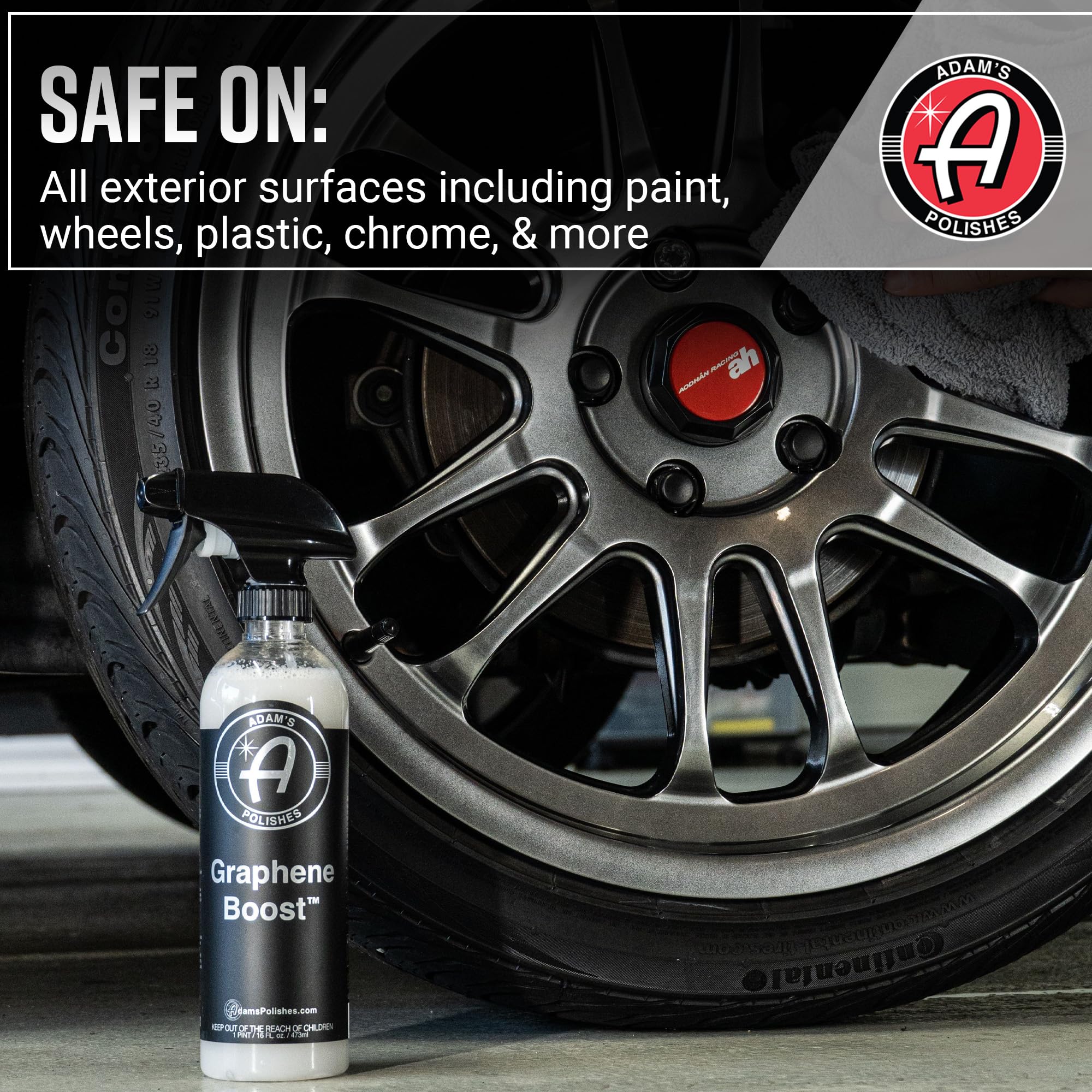 Adam's Graphene Boost on a detailing station showing fast maintenance workflow