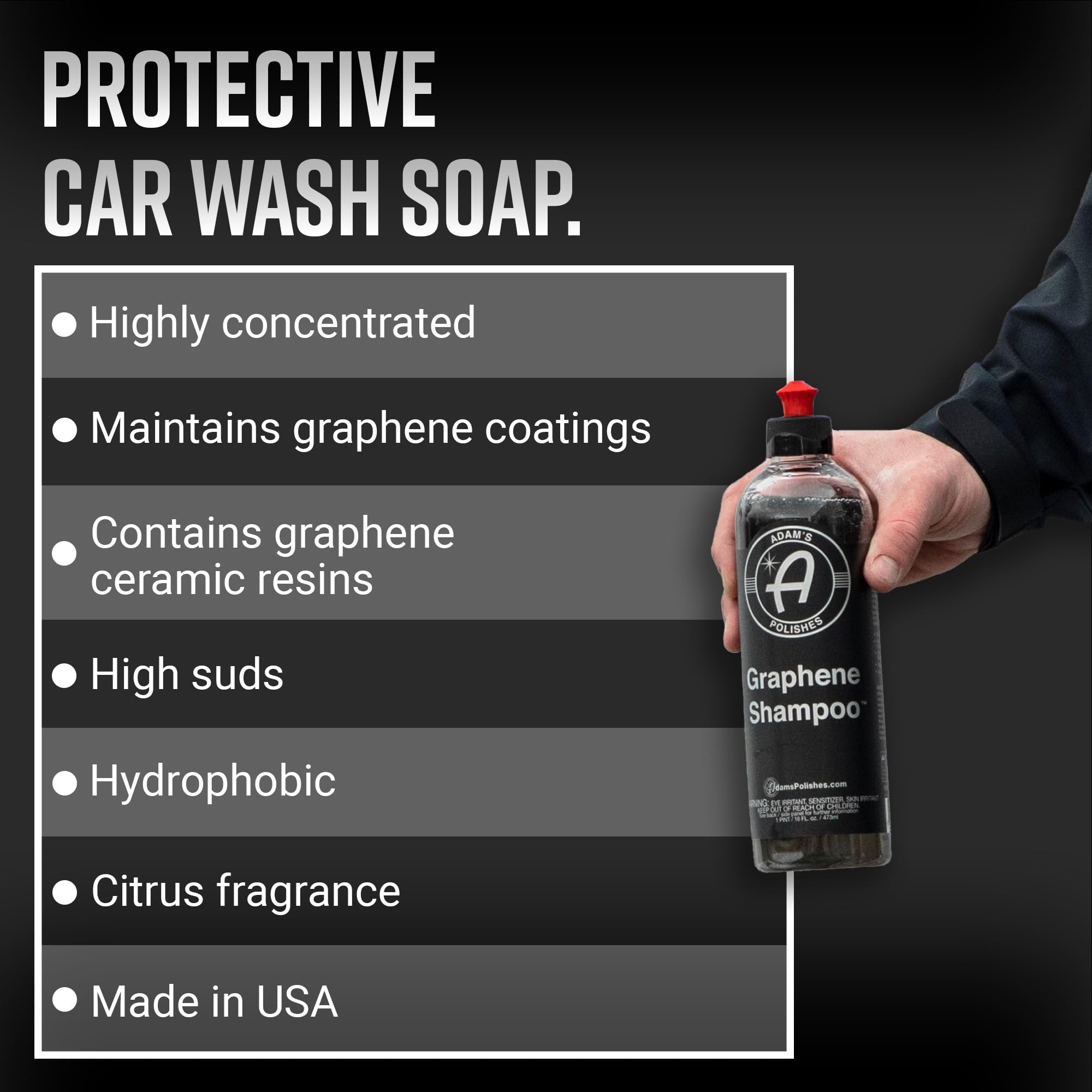 Adam's Polishes bottle close-up highlighting graphene ceramic resin texture and clarity