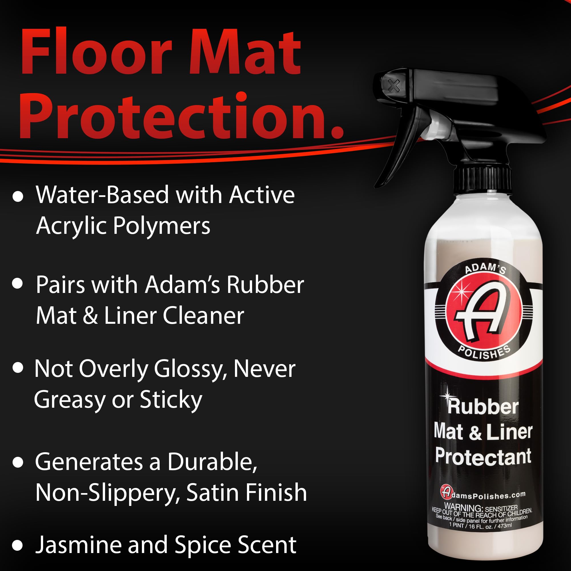 Adam's Polishes spraying protectant onto mat for even coverage
