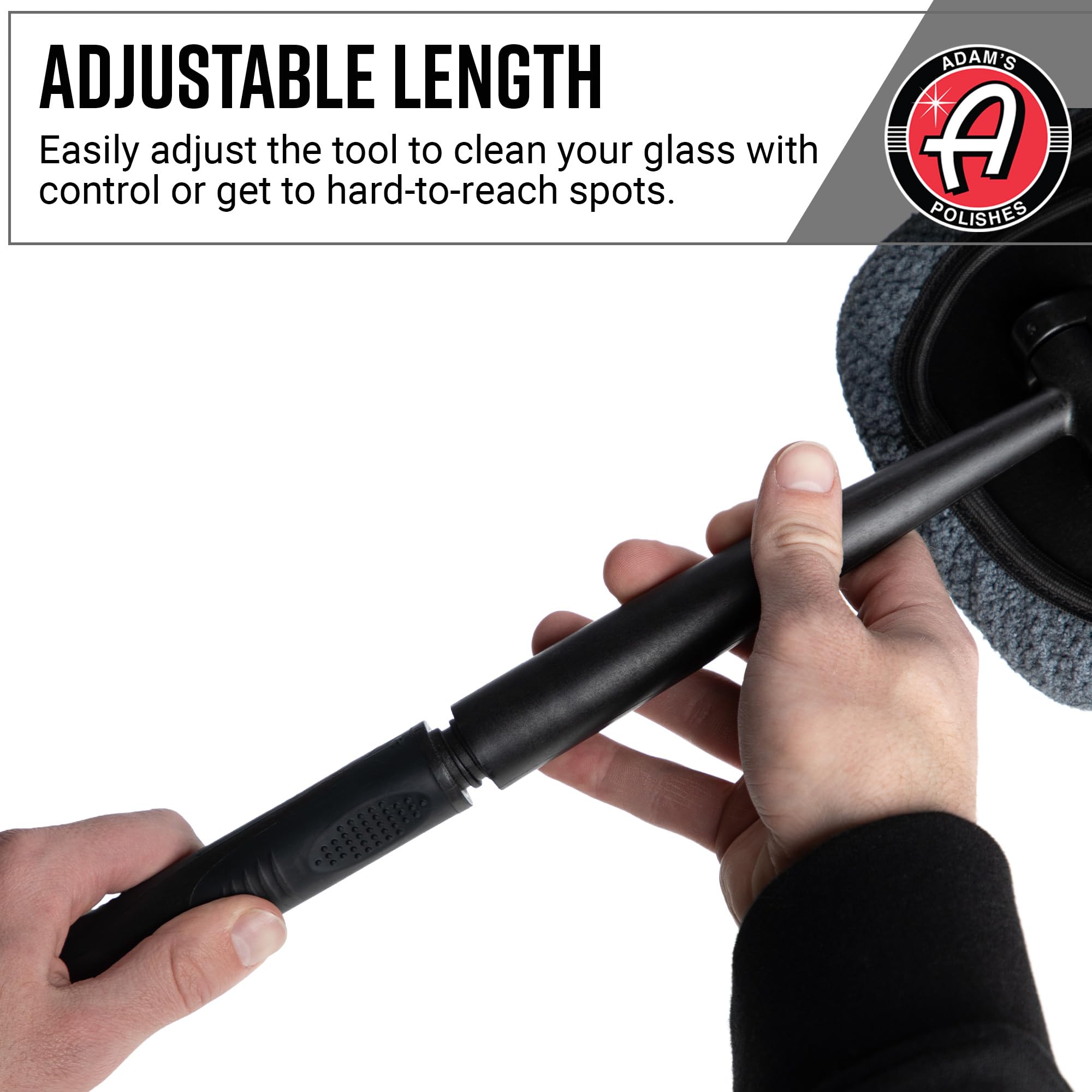 Adam's Polishes extended handle cleaning rear glass to reach across wide windshields