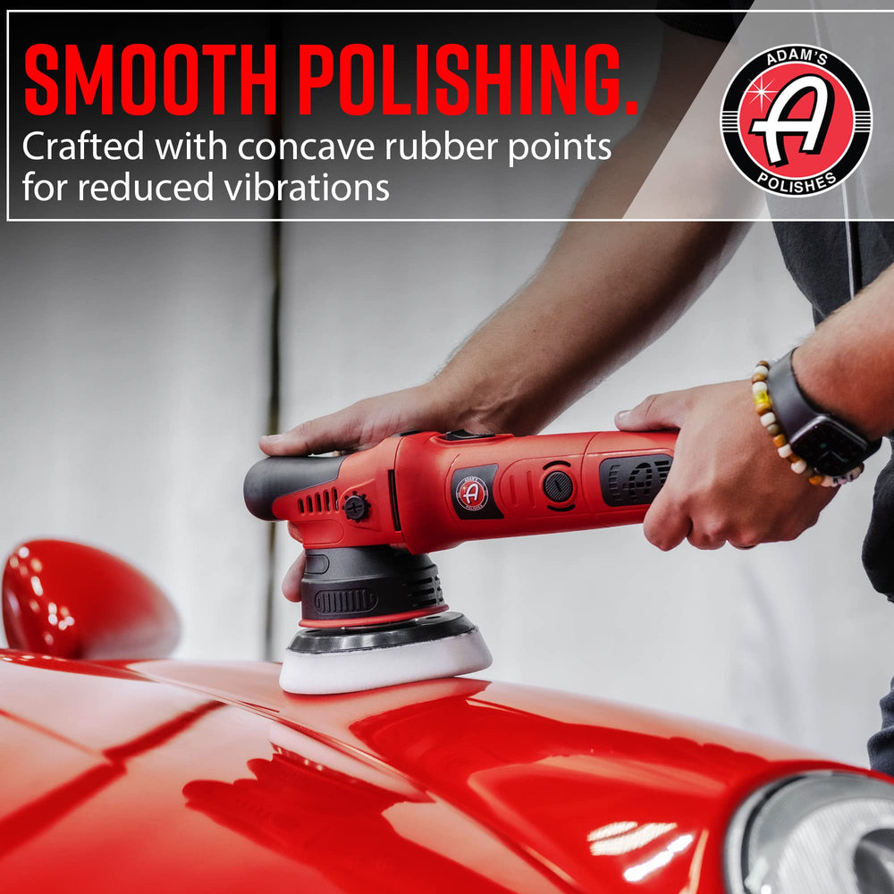 Adam's Polishes polisher in use on car hood demonstrating swirl removal