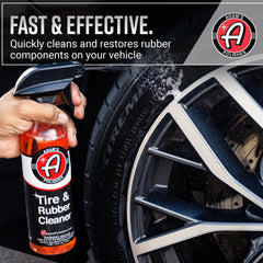 Adam's Polishes cleaner being applied to a tire to remove brown discoloration