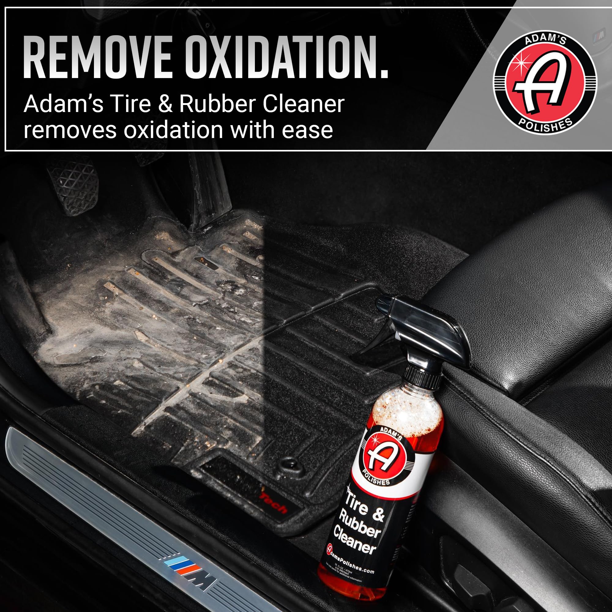Adam's Polishes cleaner on rubber floor mat lifting grime for easier maintenance
