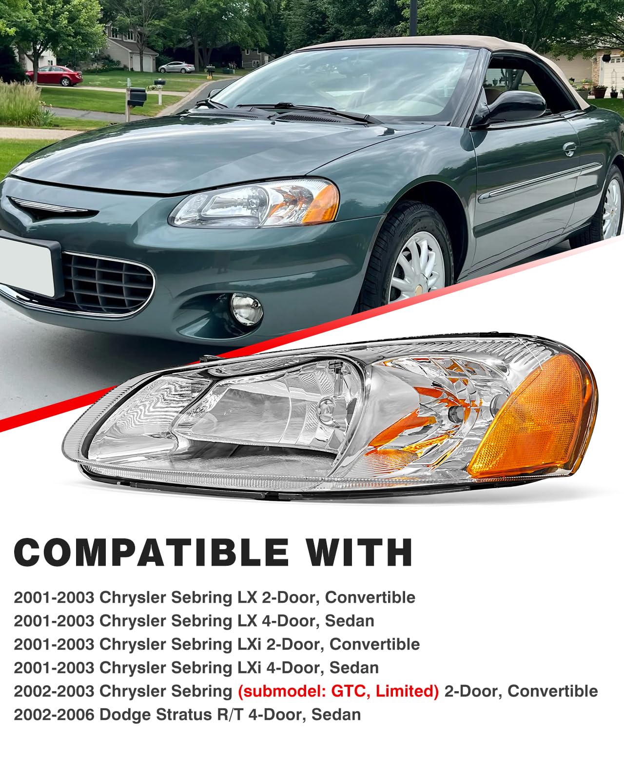 ADCARLIGHTS driver side headlight installed view highlighting correct alignment