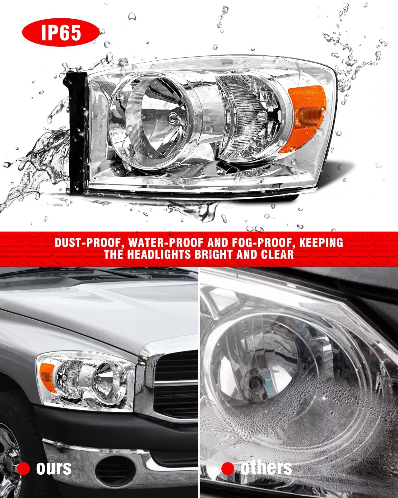 ADCARLIGHTS installed on Dodge Ram front improving headlamp clarity