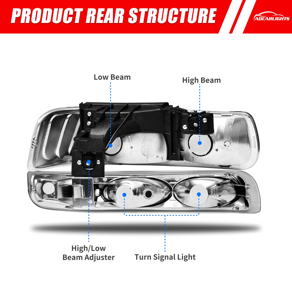 ADCARLIGHTS lens close-up showing clear UV-coated polycarbonate clarity