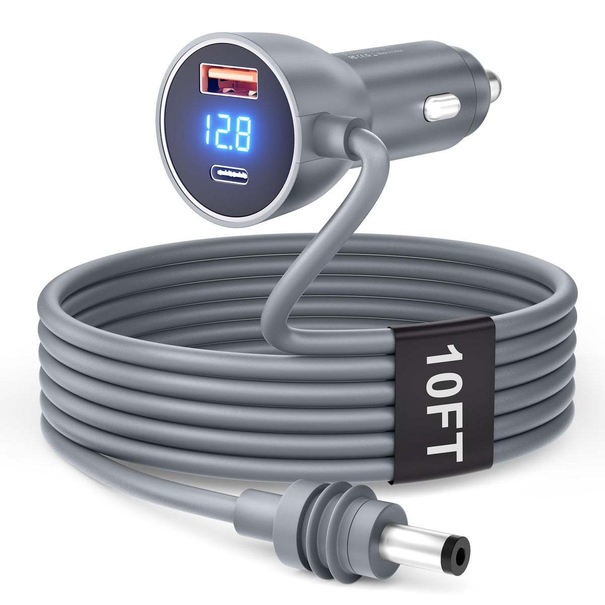 ADINEL adapter front view showing plug and ports, reliable power on the road