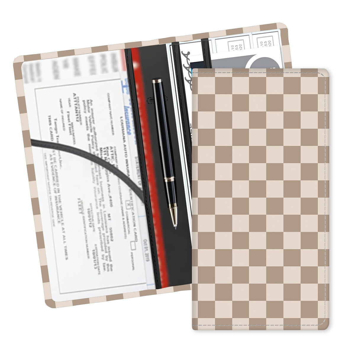 ADUQLZUX front view of beige checkerboard holder showing neat profile and quick-access benefit