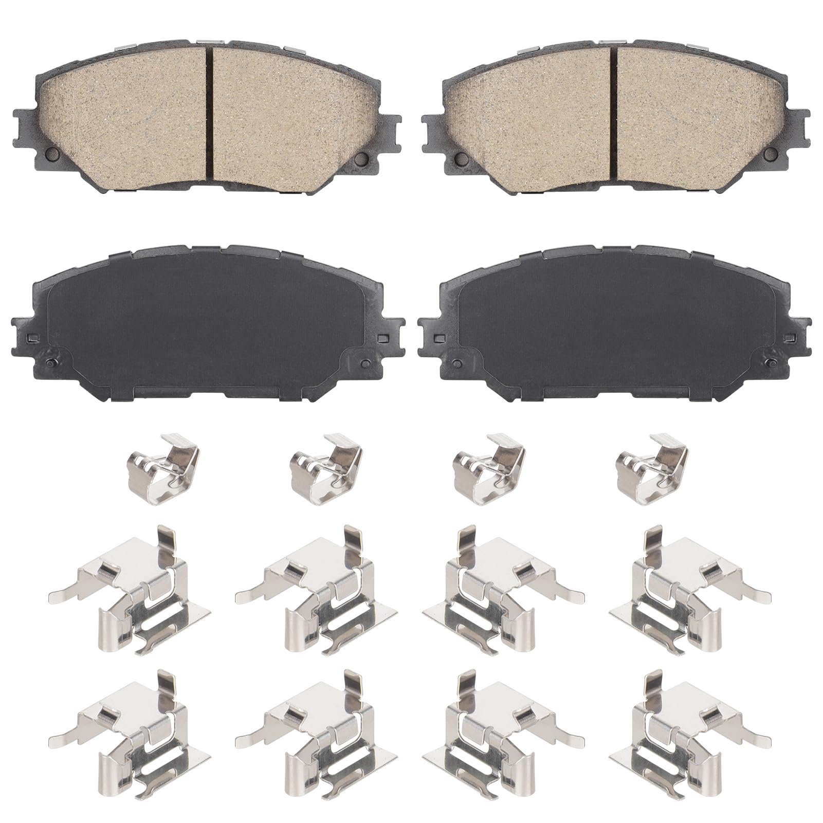 Aeagle front ceramic brake pads packaging showing full four-piece set and fitment benefits