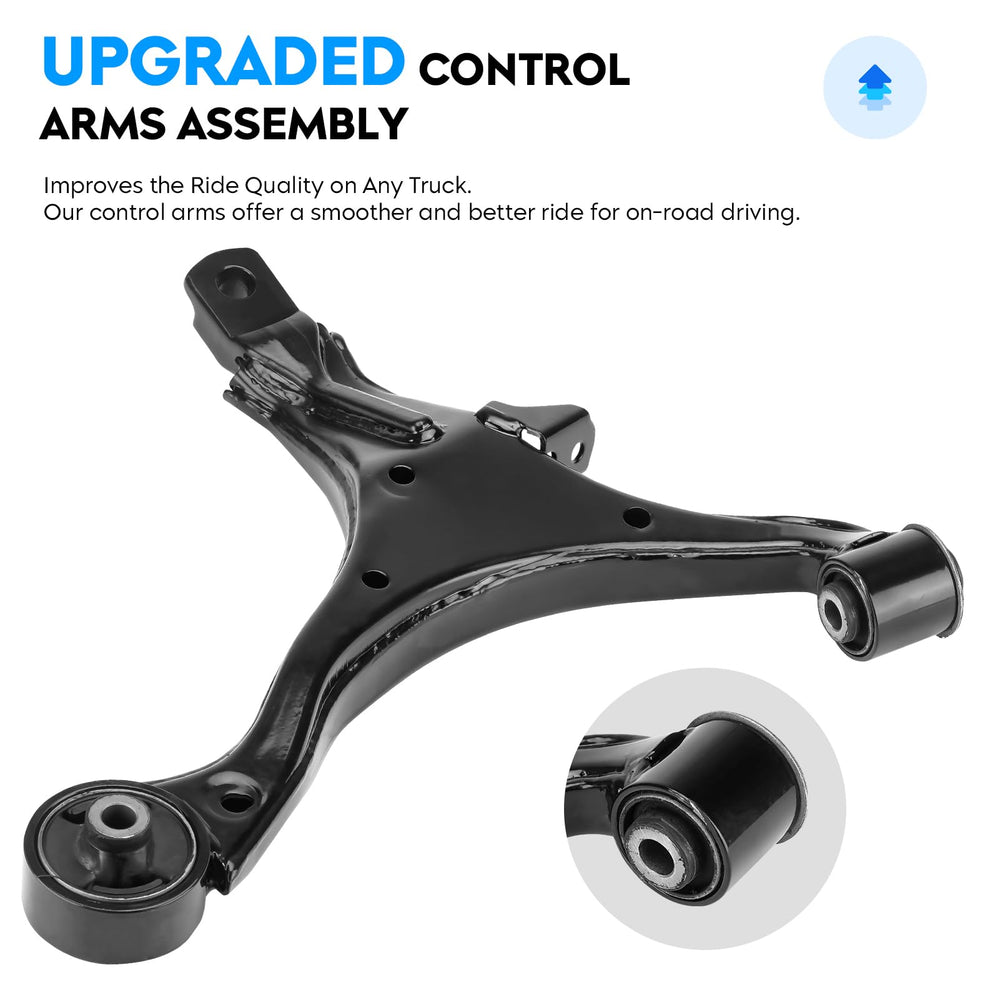 Aeagle left front lower control arm close-up showing sturdy construction