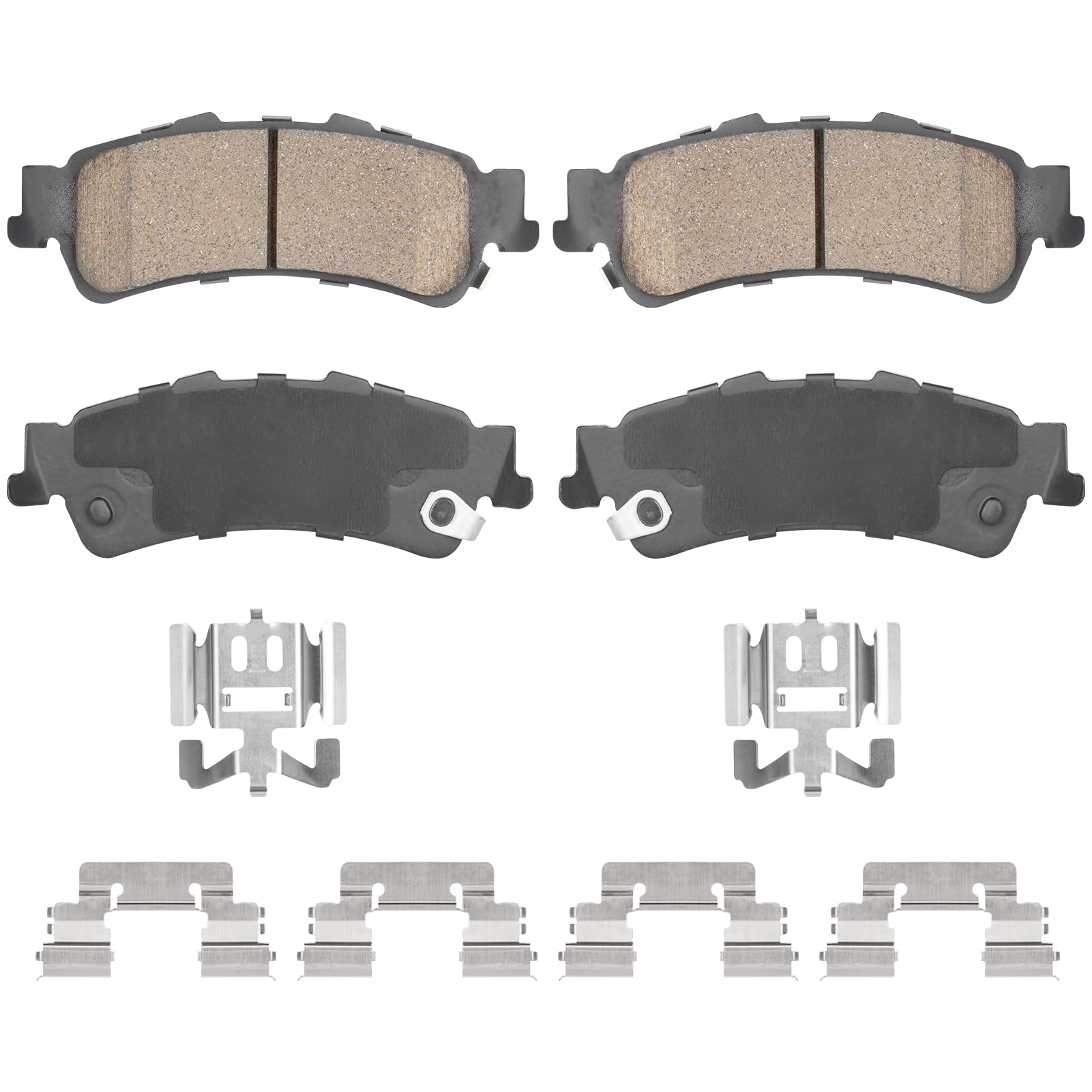 Aeagle rear ceramic brake pads front view showing full pad set and benefits