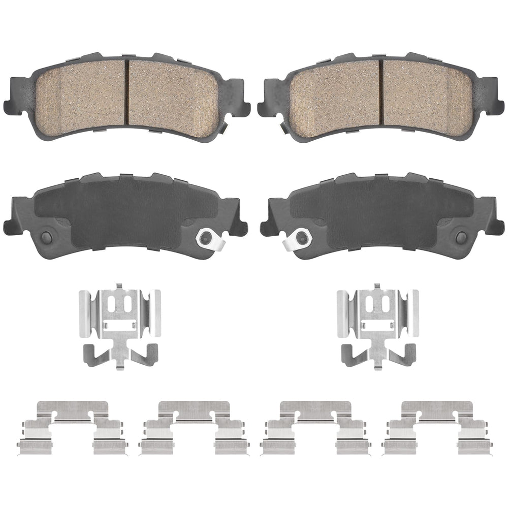 Aeagle rear ceramic brake pads front view showing full pad set and benefits
