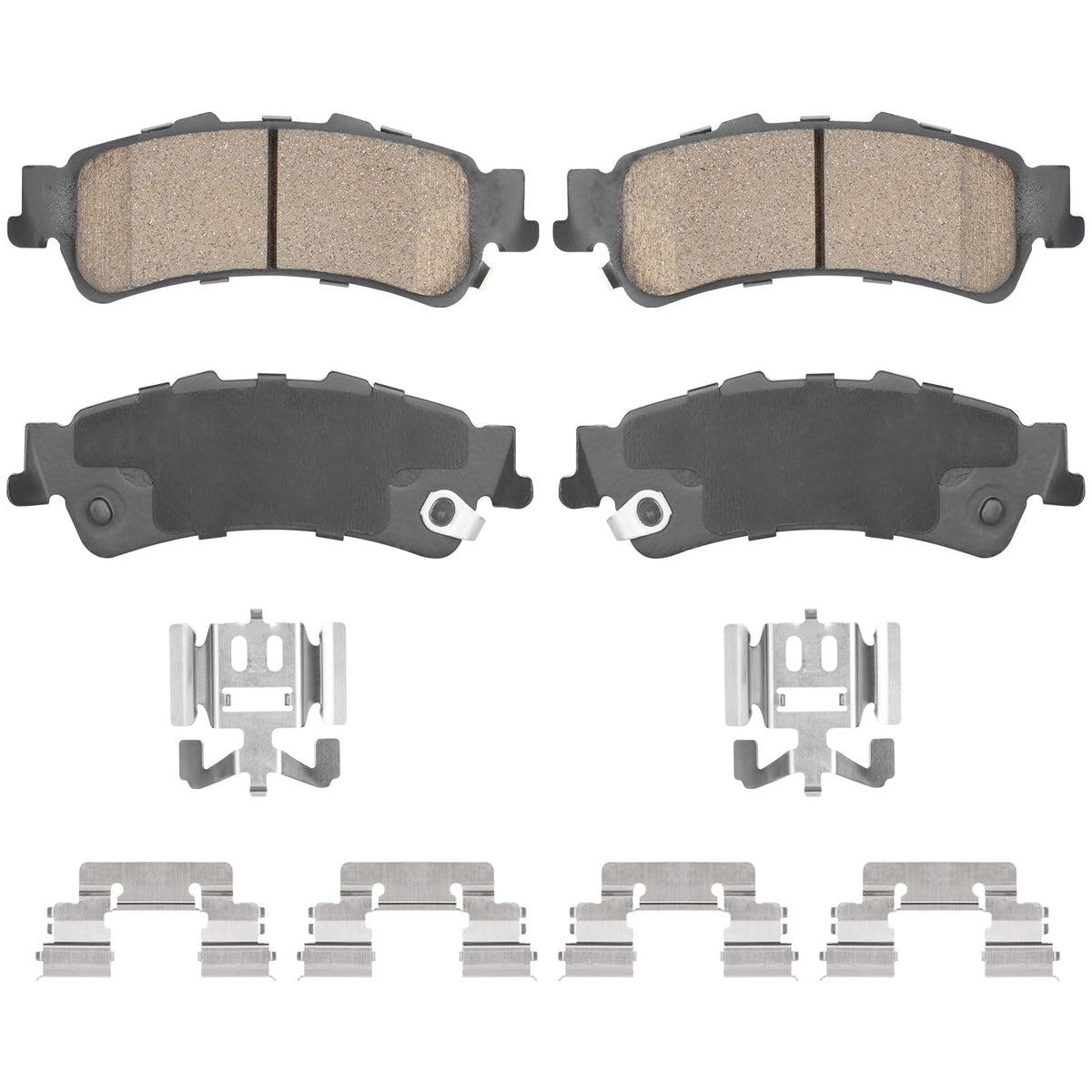 Aeagle rear ceramic brake pads front view showing full pad set and benefits