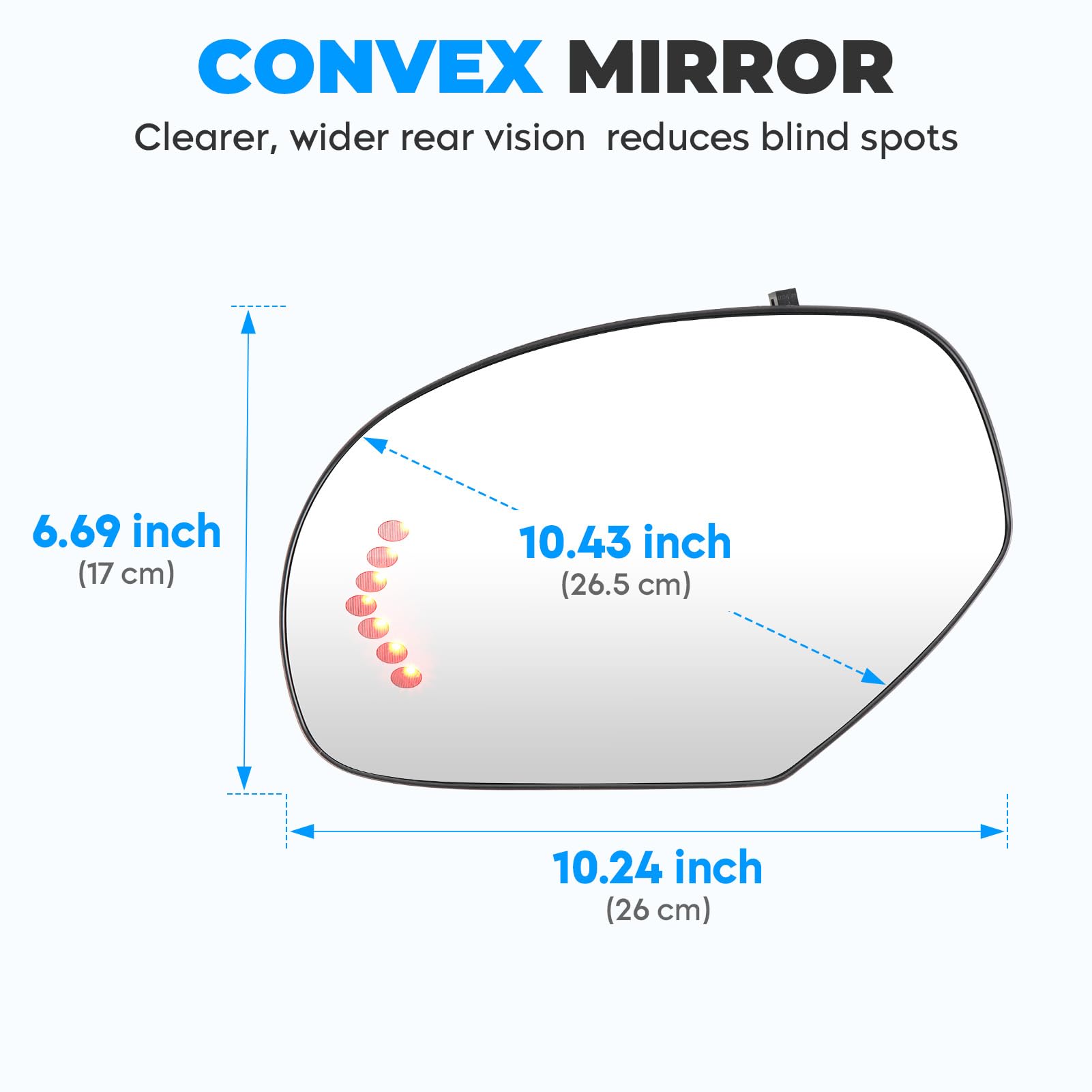 Aeagle mirror shown next to ruler for accurate size and scale reference