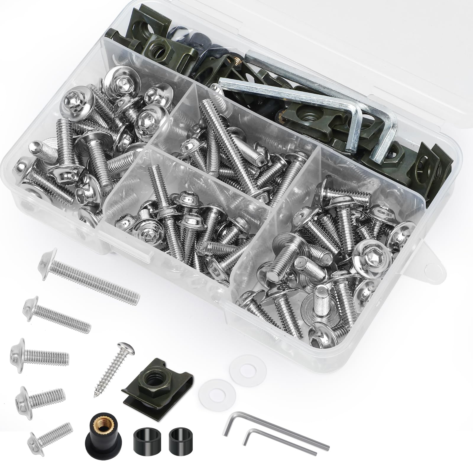 AEEAST front view of full 177-piece kit showing organized fasteners for easy selection