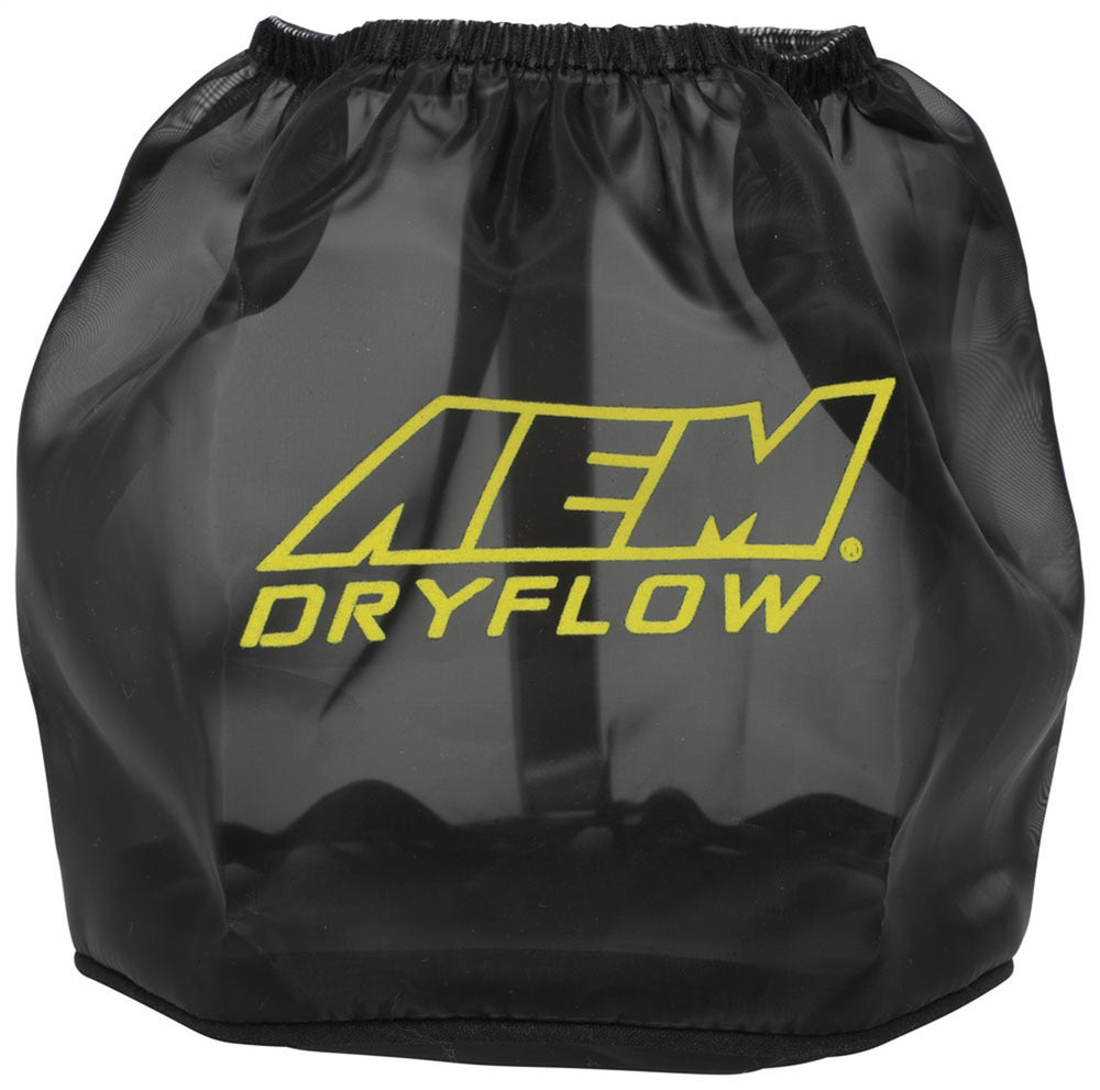 AEM Dryflow wrap front view showing full black coverage protecting filter