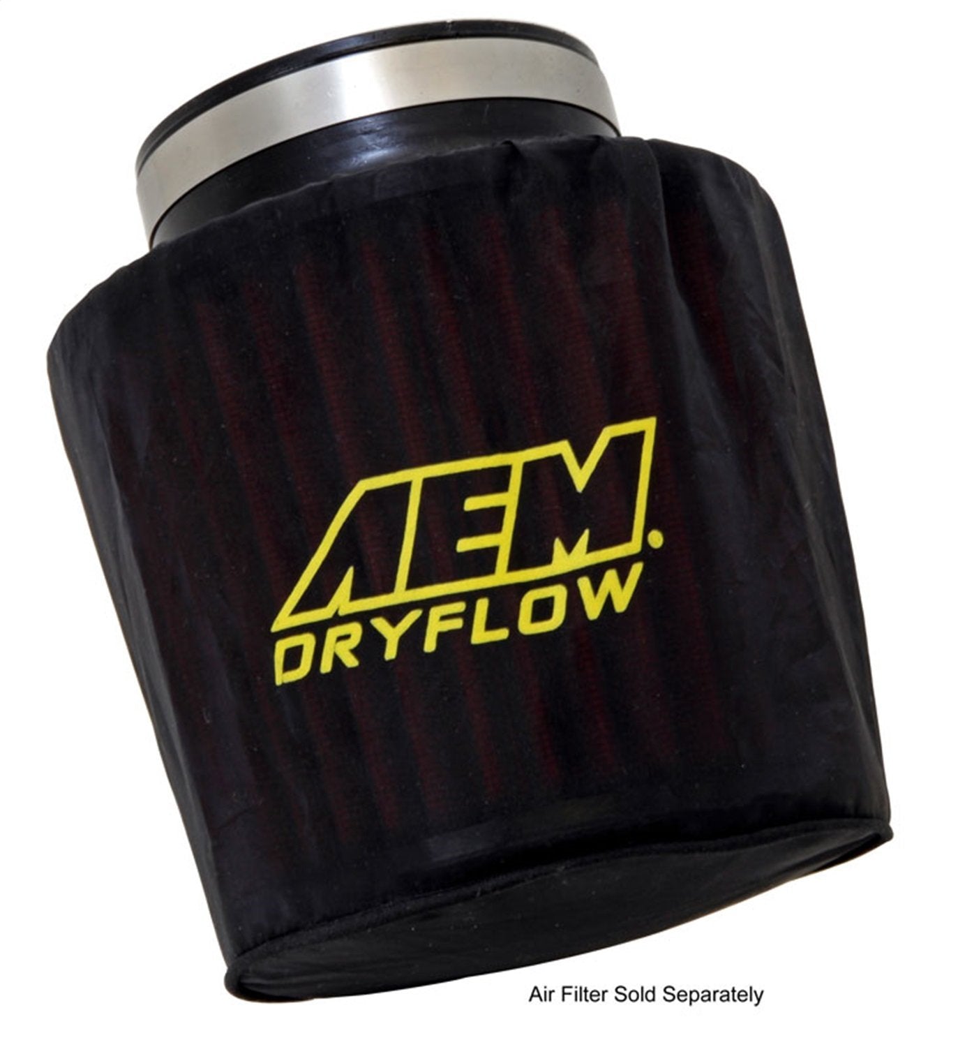 AEM Dryflow wrap installed on filter demonstrating added protection outdoors