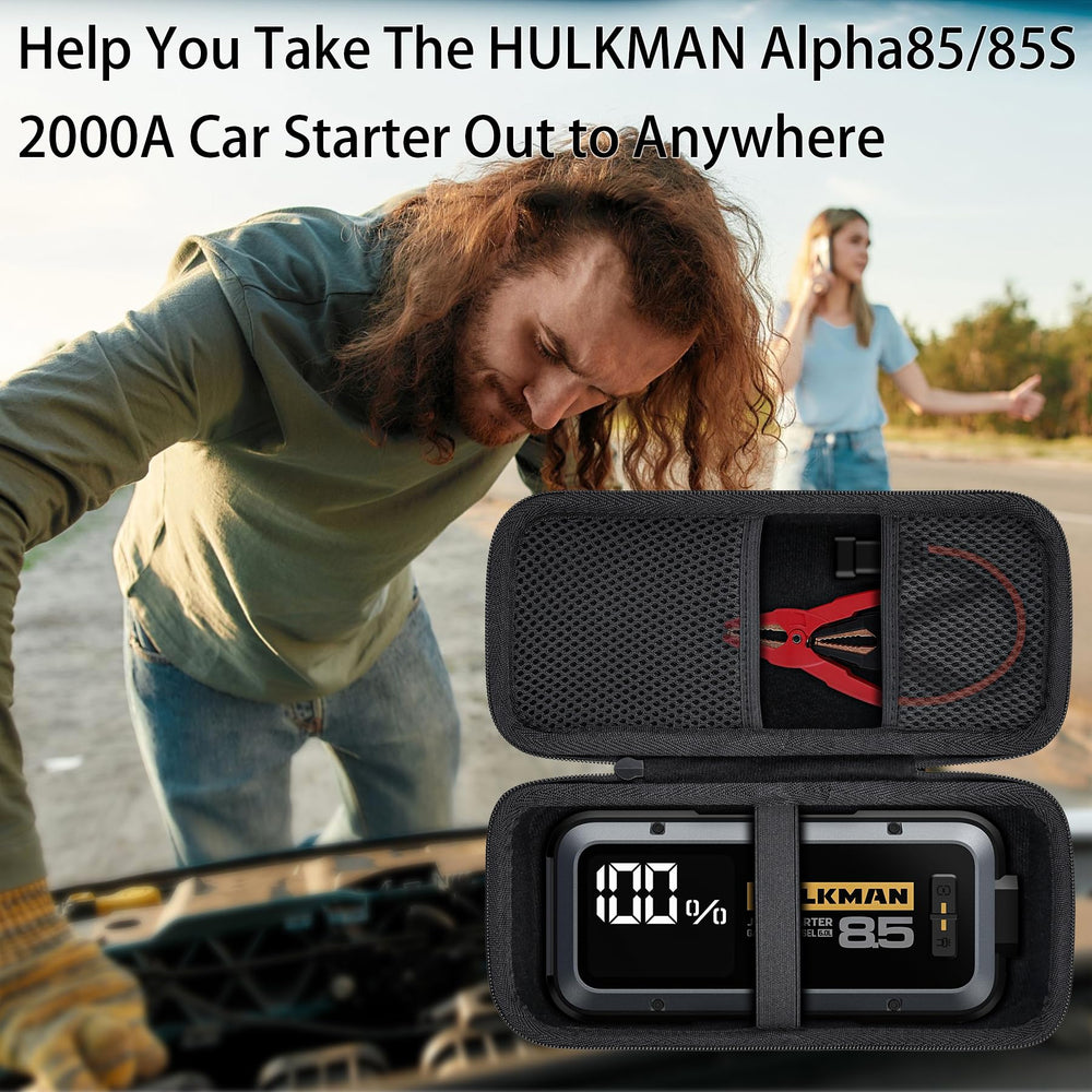 Aenllosi case on roadside beside car demonstrating quick HULKMAN setup