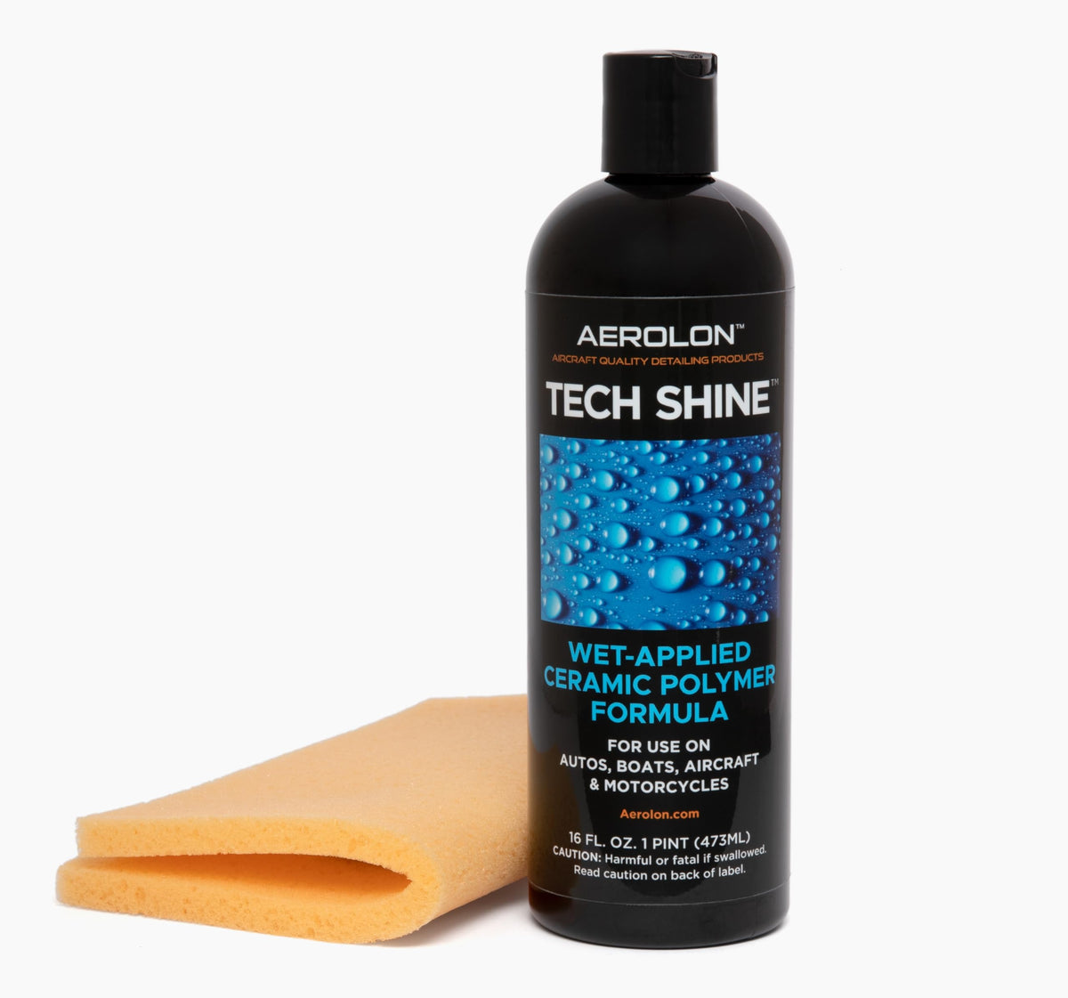 Aerolon bottle front packaging showing product benefit of fast ceramic shine