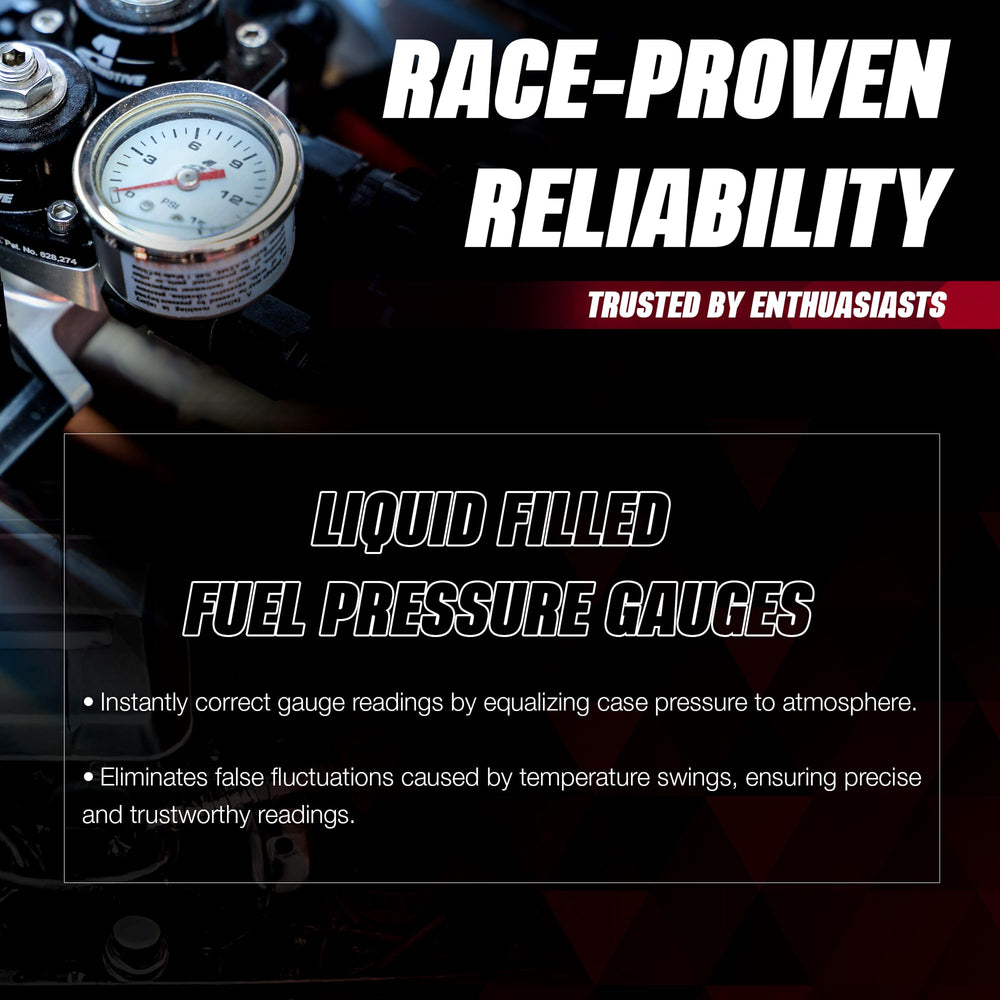 Aeromotive close-up of 1.5 inch dial offering precise readings