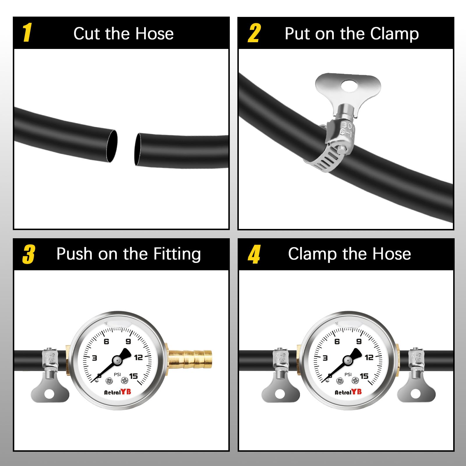 AetralYB installed inline on a fuel line showing quick on-vehicle diagnostics