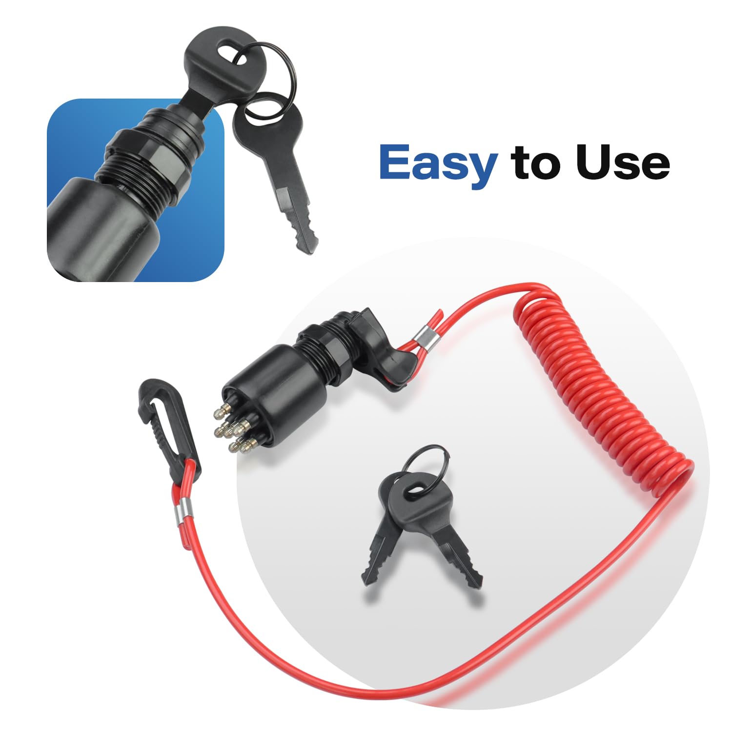 AFEISOL safety lanyard close-up showing clip and extendable cord for emergency stop