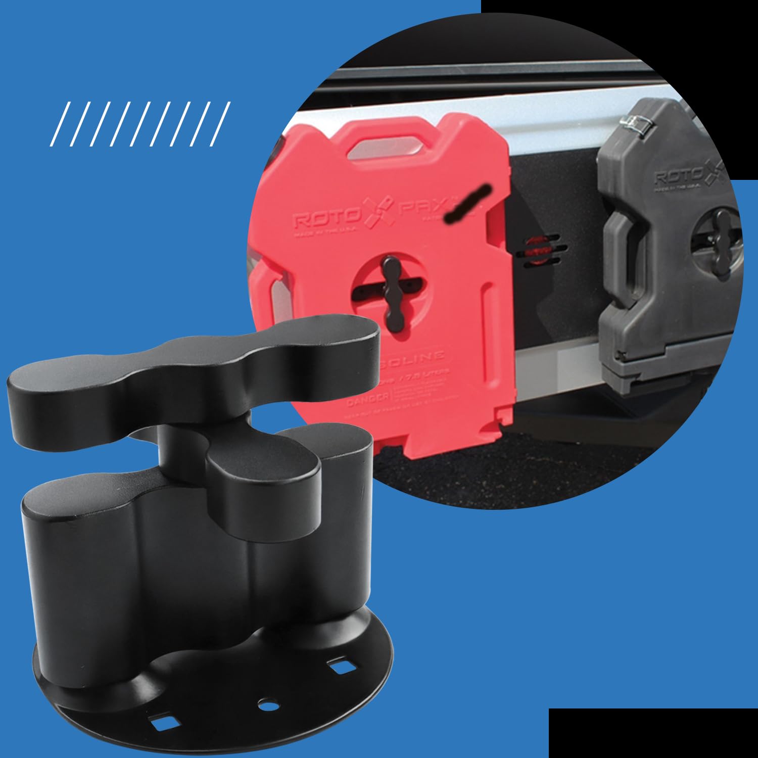AFEISOL next to a fuel pack showing scale and how the mount saves space