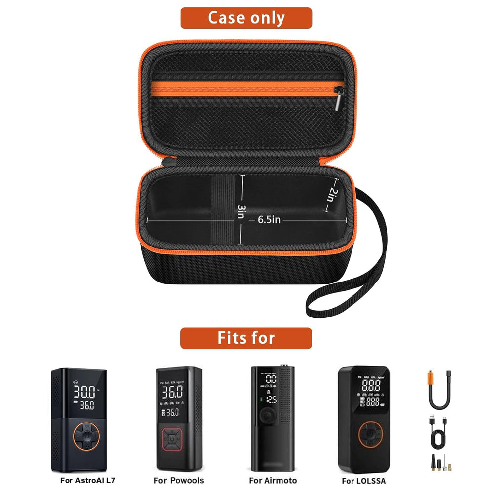 Againmore open case holding a portable inflator mockup for organized storage