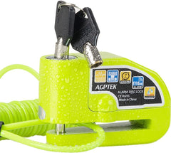 AGPTEK disc lock front view showing secure alarm housing and bright green finish