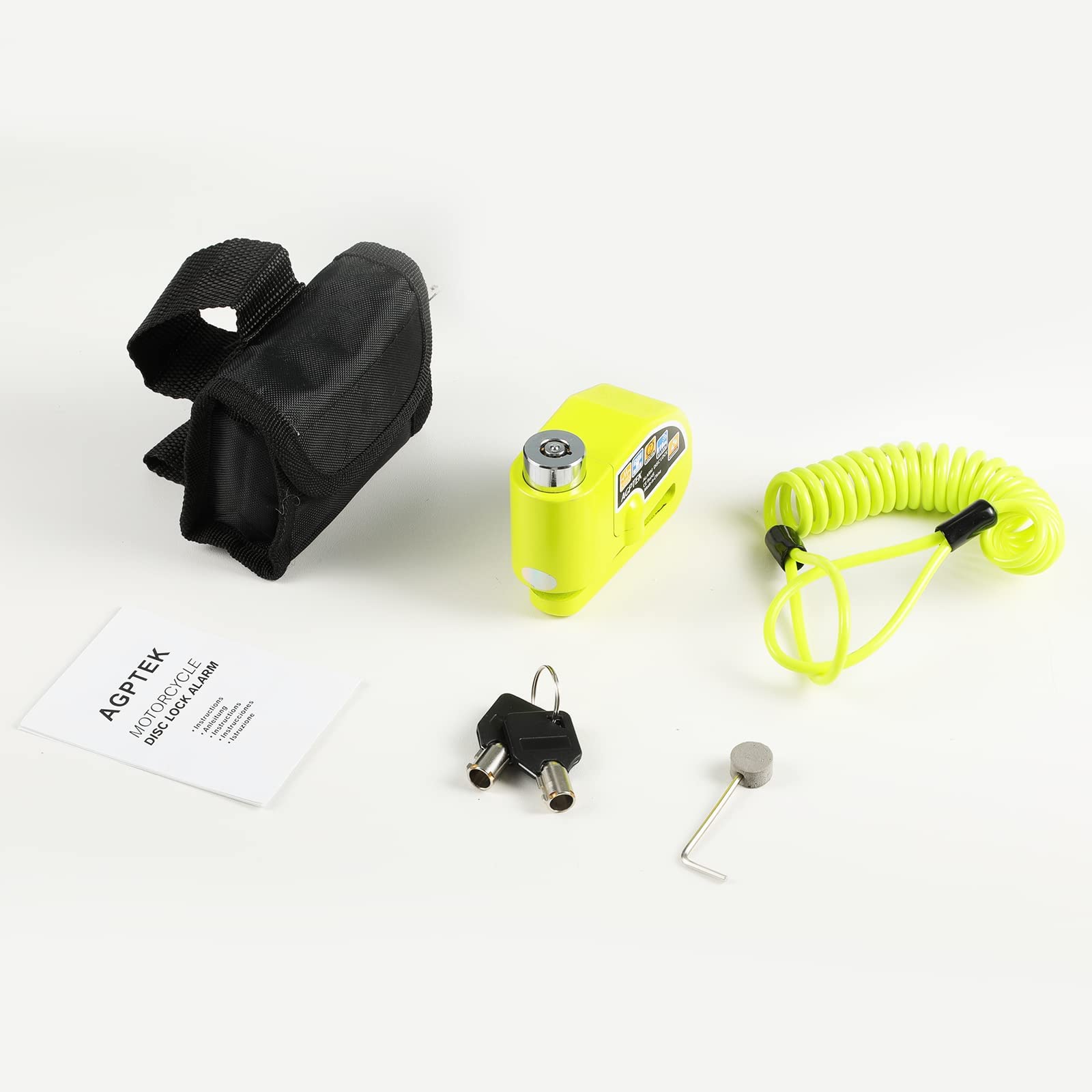 AGPTEK lock securing a parked motorcycle in urban setting showing theft-deterrent value