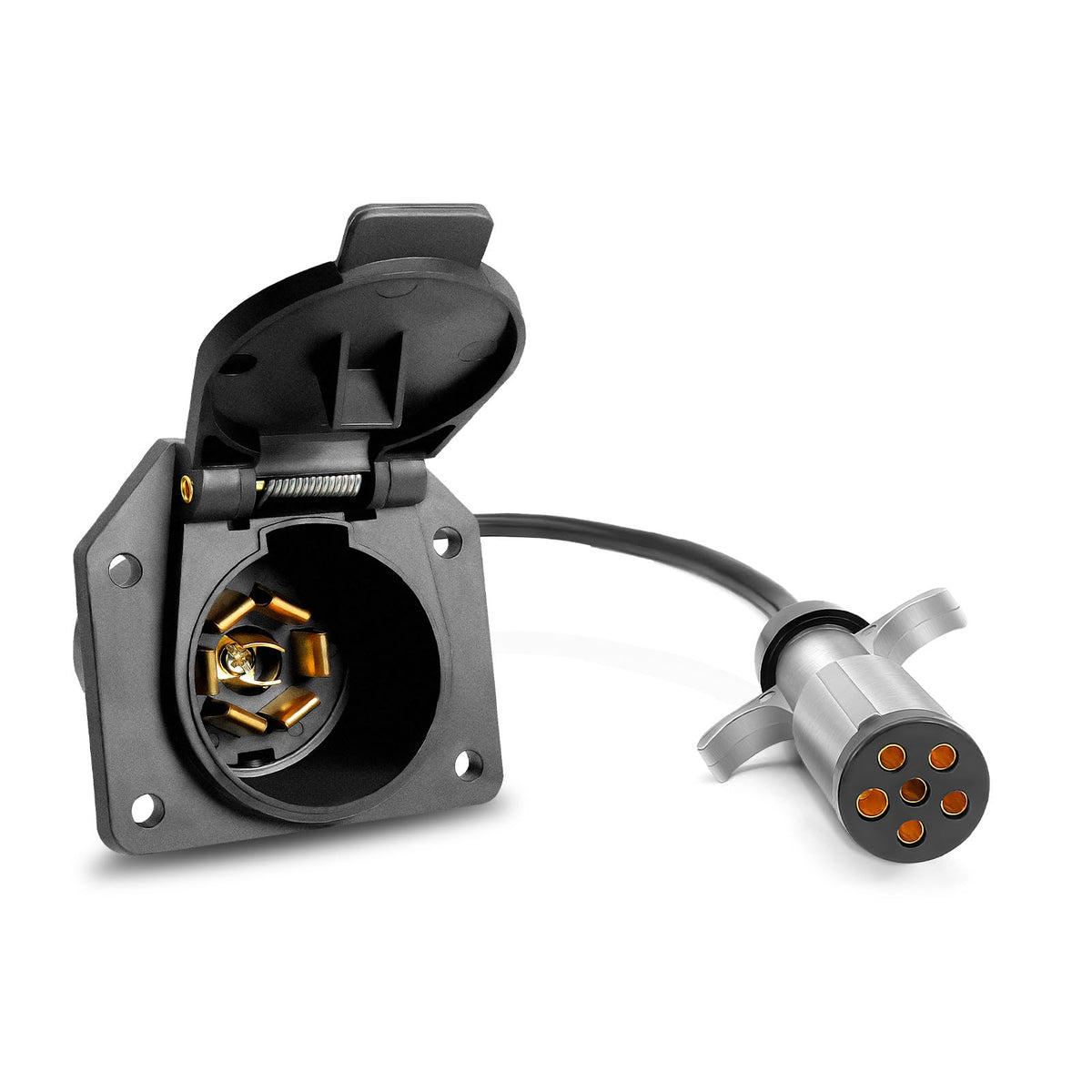 Agrieyes front view of adapter showing full connector and benefits of easy hookup