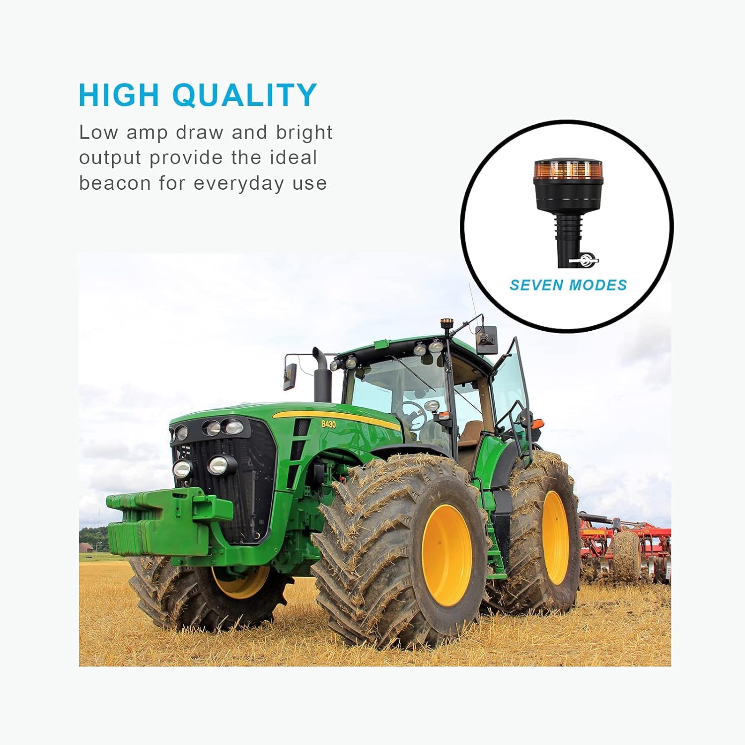 Agrieyes in use on tractor at night showing high-contrast amber warning visibility