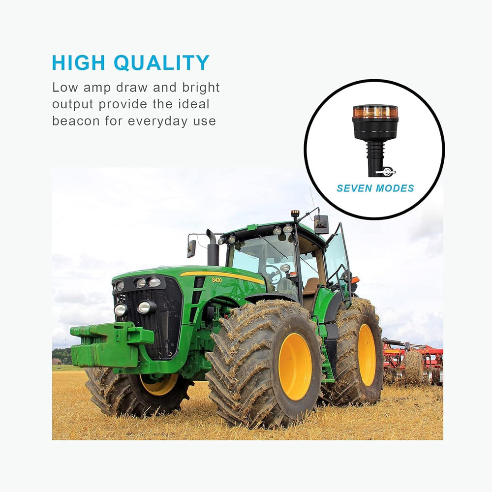 Agrieyes in use on tractor at night showing high-contrast amber warning visibility